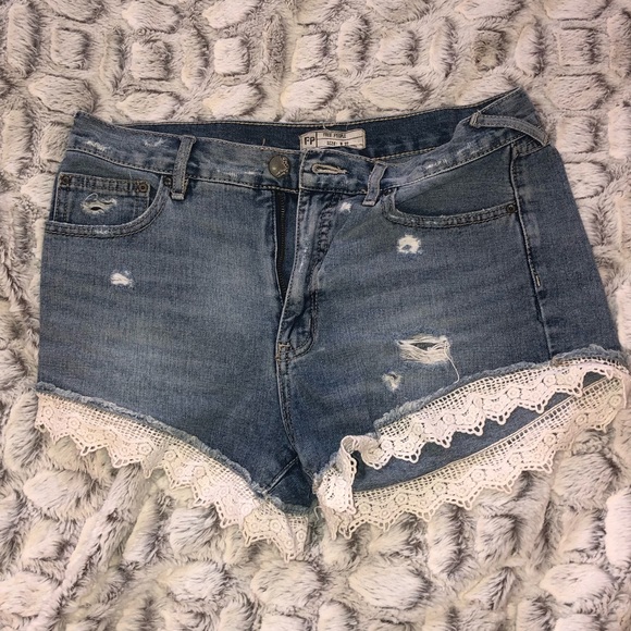 Free People jean shorts lace trim - Picture 2 of 3